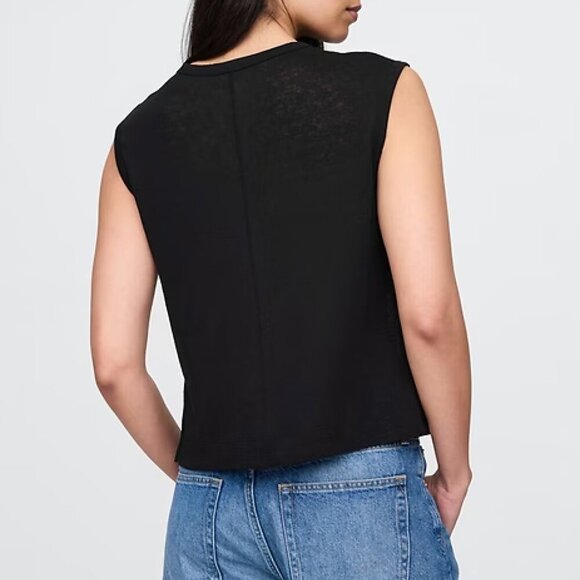 GAP Linen-Blend Crewneck Shell Tank Top L | Black - Picture 2 of 2